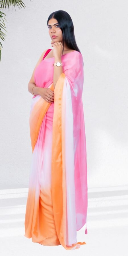 Ice cream dolly Chiffon Tri Color Saree