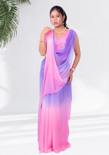 Bubble Gum Ombre Chiffon Saree