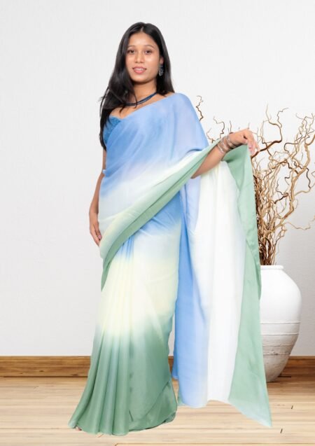 Horizon Tri Color Ombre Chiffon Saree