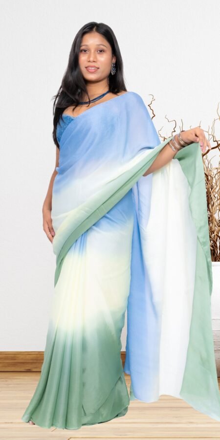 Horizon Tri Color Ombre Chiffon Saree