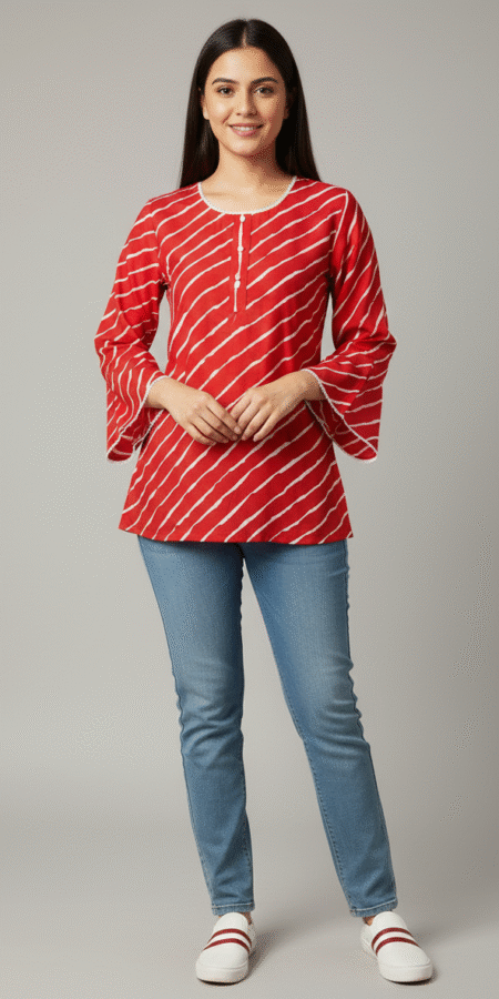 Orange Leheriya Short Kurti