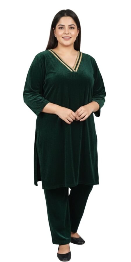Knee Length Green Velvet Kurti