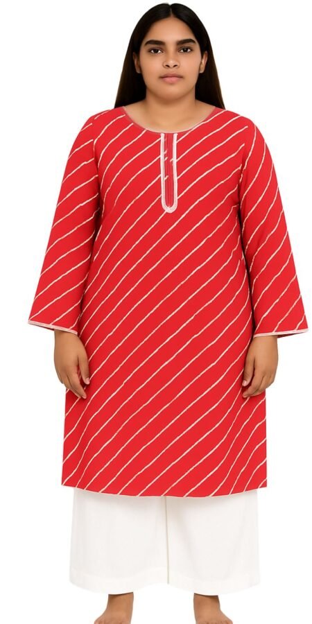 Knee Length Orange Leheriya Kurti