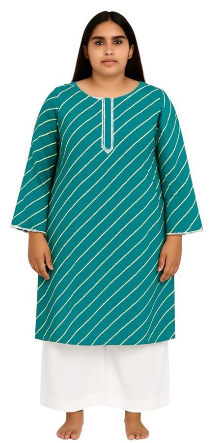 Knee Length Teal Leheriya Kurti