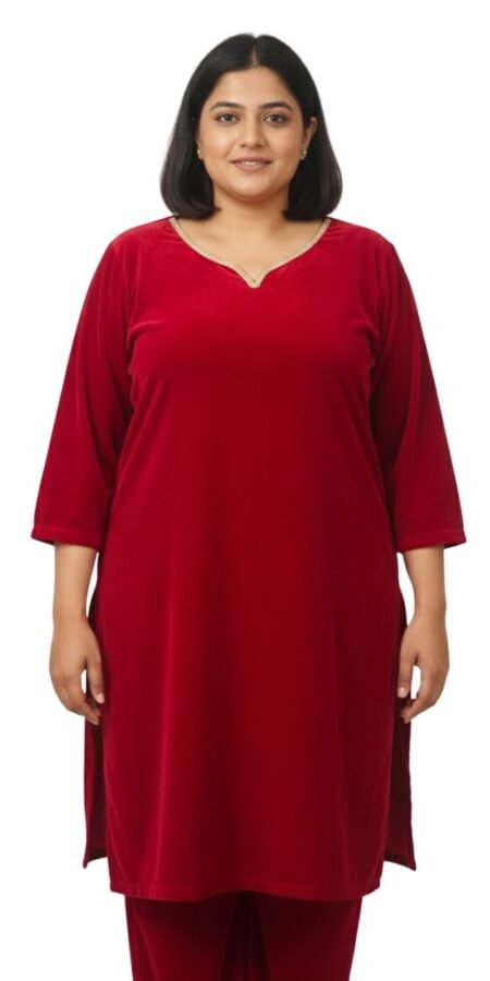 Knee Length Red Velvet Kurti