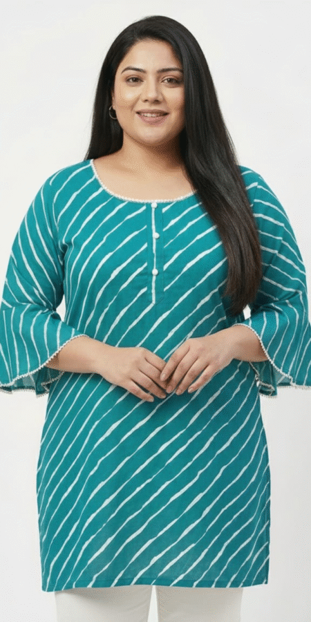 Knee Length Teal Leheriya Kurti