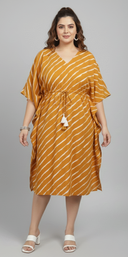 Mustard Yellow Leheriya Kaftan Dress