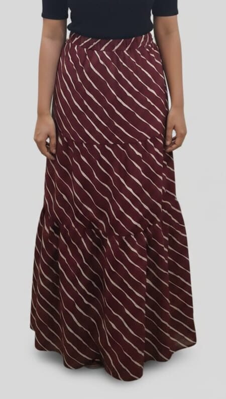 Maroon Full Length Leheriya Skirt
