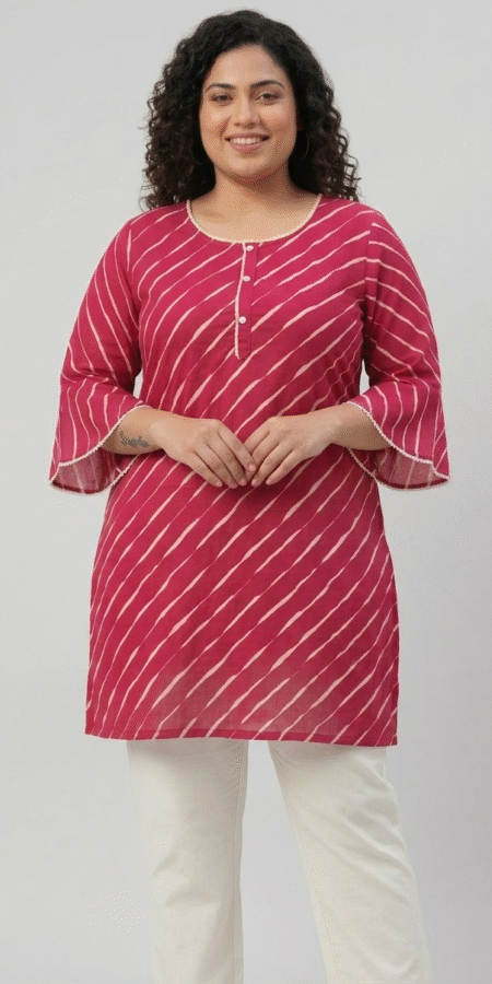 Knee Length Pink Leheriya Kurti